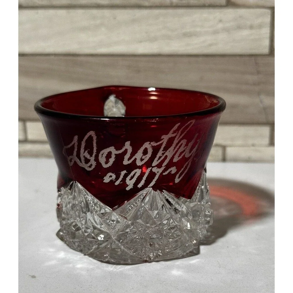 Antique Ruby Red Flash Glass Cup 1917